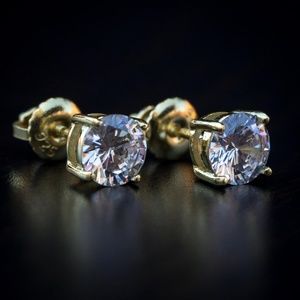Small Gold Plated CZ Round Stud Earrings